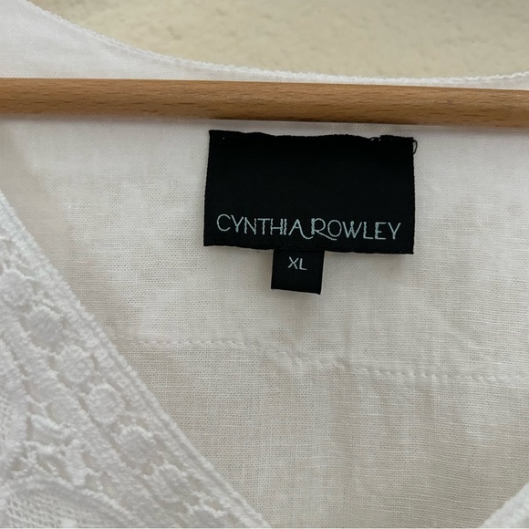 Cynthia Rowley White Tunic Embroidered Lace Blouse V-neck linen blend size XL - Picture 2 of 6